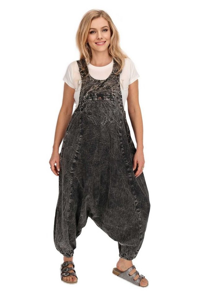 KUNST UND MAGIE Latzhose Hippie Latz/Haremshose Hose 70er Jumpsuit Overall Stonewashed Catsuit von KUNST UND MAGIE