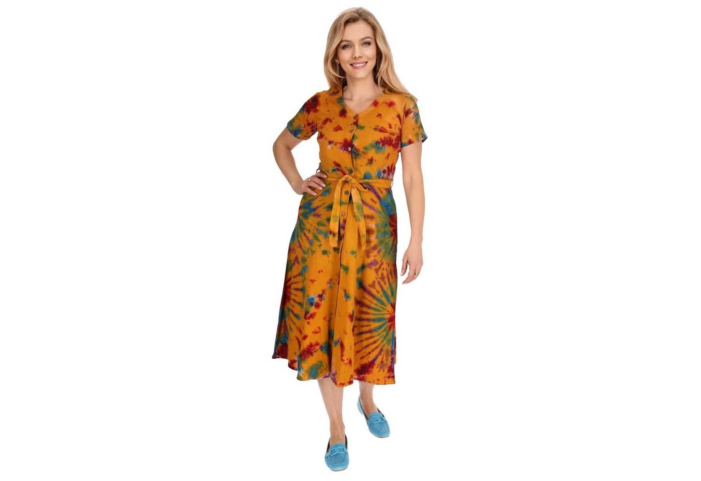 KUNST UND MAGIE Latzhose Kleid Batik Sommerkleid Baumwoll Kleid Boho Ibiza Hippie Tie Dye von KUNST UND MAGIE