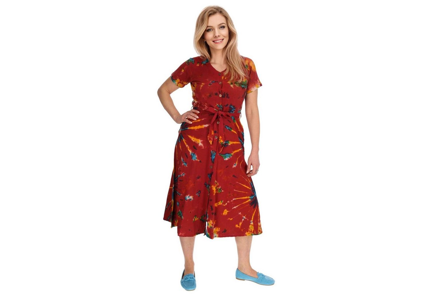 KUNST UND MAGIE Latzhose Kleid Batik Sommerkleid Baumwoll Kleid Boho Ibiza Hippie Tie Dye von KUNST UND MAGIE