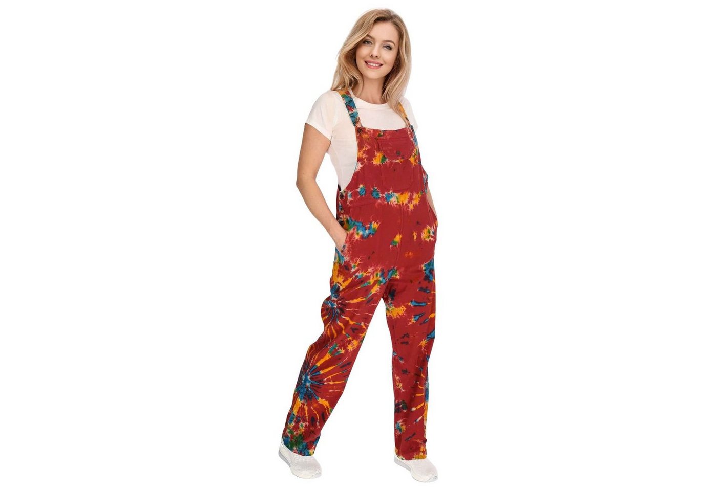 KUNST UND MAGIE Latzhose Tie Dye Batik Latzhose Haremshose Hose Psy 70er Boho Jumpsuit Bunt von KUNST UND MAGIE