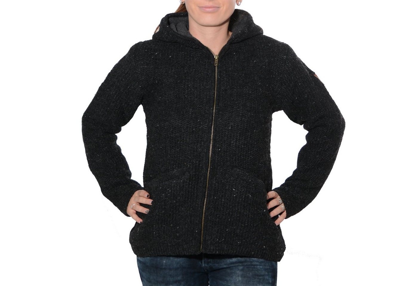 KUNST UND MAGIE Longstrickjacke Klassische Damen Strickjacke Wolle Jacke + Fleecefutter und Kapuze von KUNST UND MAGIE