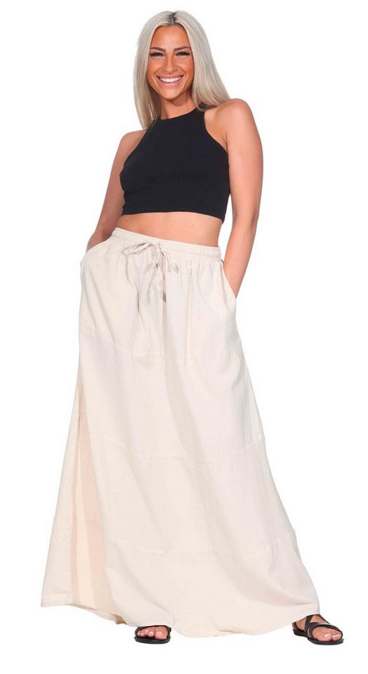 KUNST UND MAGIE Maxirock Sommerrock Damen Rock Baumwolle – Boho Maxirock elastische Taille von KUNST UND MAGIE