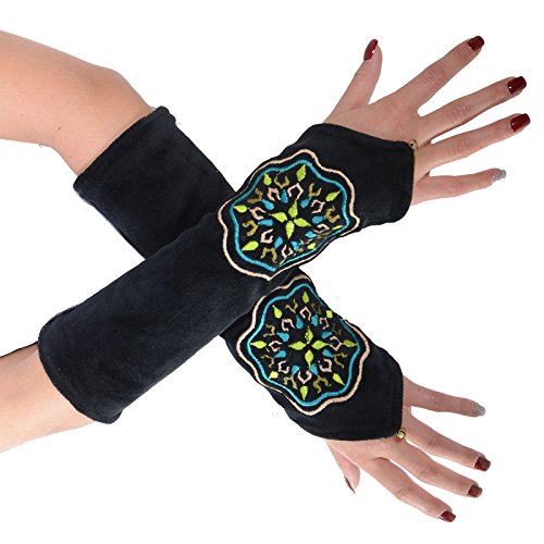 KUNST UND MAGIE Samt Armstulpen Stulpen Handwärmer 'Mandala Muster' Handschuhe, Farbe:Black/Schwarz von KUNST UND MAGIE