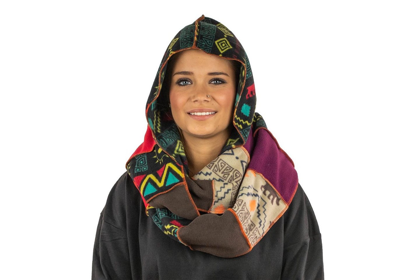 KUNST UND MAGIE Schlupfmütze Schalmütze Damen Kapuzenschal Loop Fleece Schal Kapuze Loop Poncho von KUNST UND MAGIE