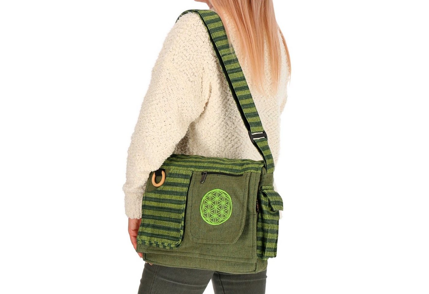 KUNST UND MAGIE Schultertasche Schultertasche Lebensblume Hippie Handtasche Tasche + Schulterriemen von KUNST UND MAGIE