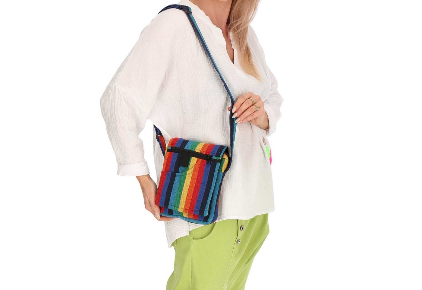 KUNST UND MAGIE Schultertasche Regenbogen Schultertasche Handtasche Tasche Damen Herren Rainbow Bunt von KUNST UND MAGIE