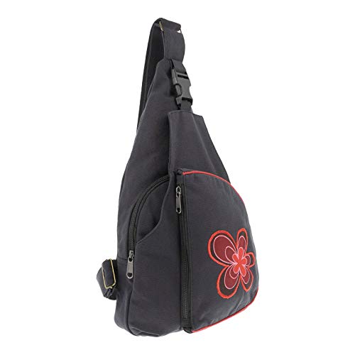 KUNST UND MAGIE Slingbag Hippie Goa Bodybag Schultertasche Flower Rucksack M, Farbe:Schwarz/Rot von KUNST UND MAGIE