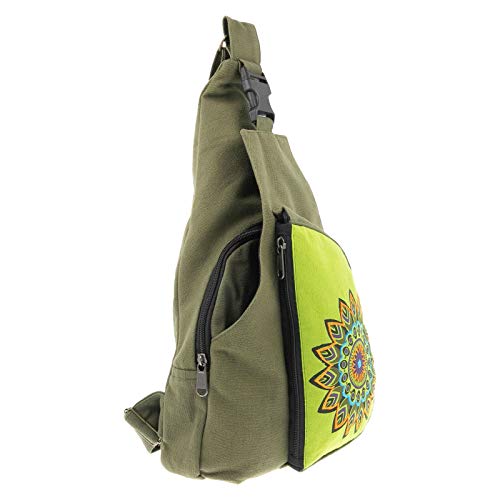 KUNST UND MAGIE Slingbag Hippie Goa Bodybag Schultertasche Mandala Rucksack M, Farbe:Grün von KUNST UND MAGIE