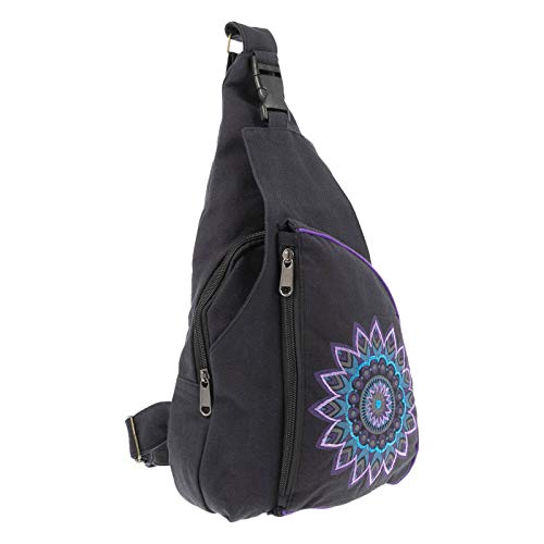 KUNST UND MAGIE Slingbag Hippie Goa Bodybag Schultertasche Mandala Rucksack M, Farbe:Schwarz/Blau/Purple von KUNST UND MAGIE