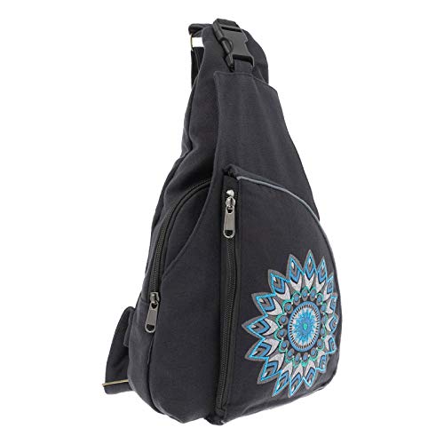 KUNST UND MAGIE Slingbag Hippie Goa Bodybag Schultertasche Mandala Rucksack M, Farbe:Schwarz/Grau von KUNST UND MAGIE