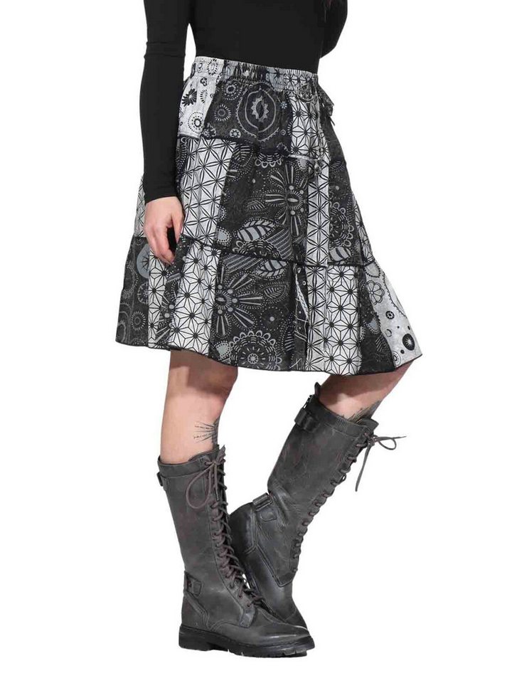 KUNST UND MAGIE Sommerrock Damen Rock Knielanger Patchwork Boho Goth Baumwolle Vintage von KUNST UND MAGIE