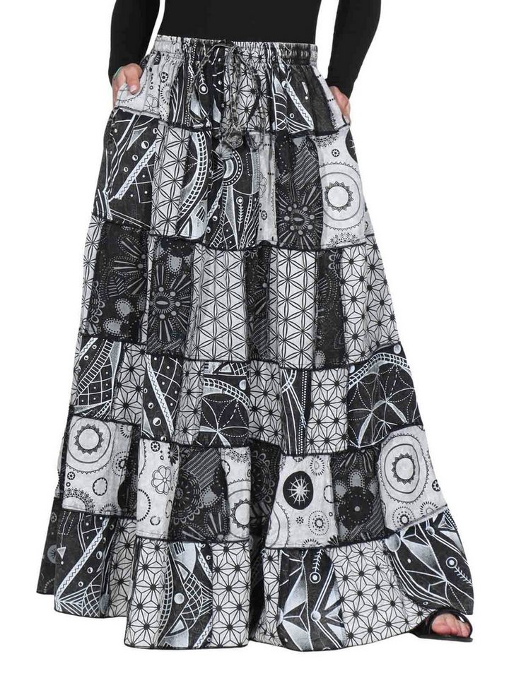 KUNST UND MAGIE Sommerrock Langer Damen Rock Maxirock Patchwork Boho Goth Baumwolle Vintage von KUNST UND MAGIE