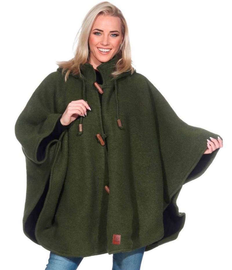 KUNST UND MAGIE Strickcape Strick Poncho+Kapuze Umhang Cape Strickjacke Wolle Jacke Winter Mantel von KUNST UND MAGIE