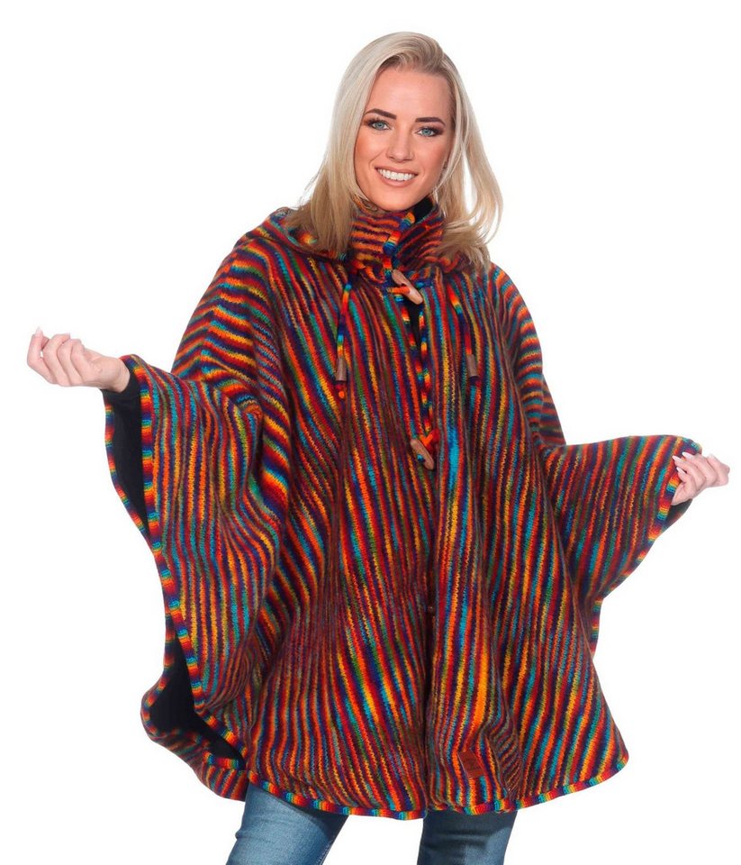 KUNST UND MAGIE Strickcape Strick Poncho+Zipfelkapuze Umhang Cape Jacke Winter Mantel Regenbogen von KUNST UND MAGIE