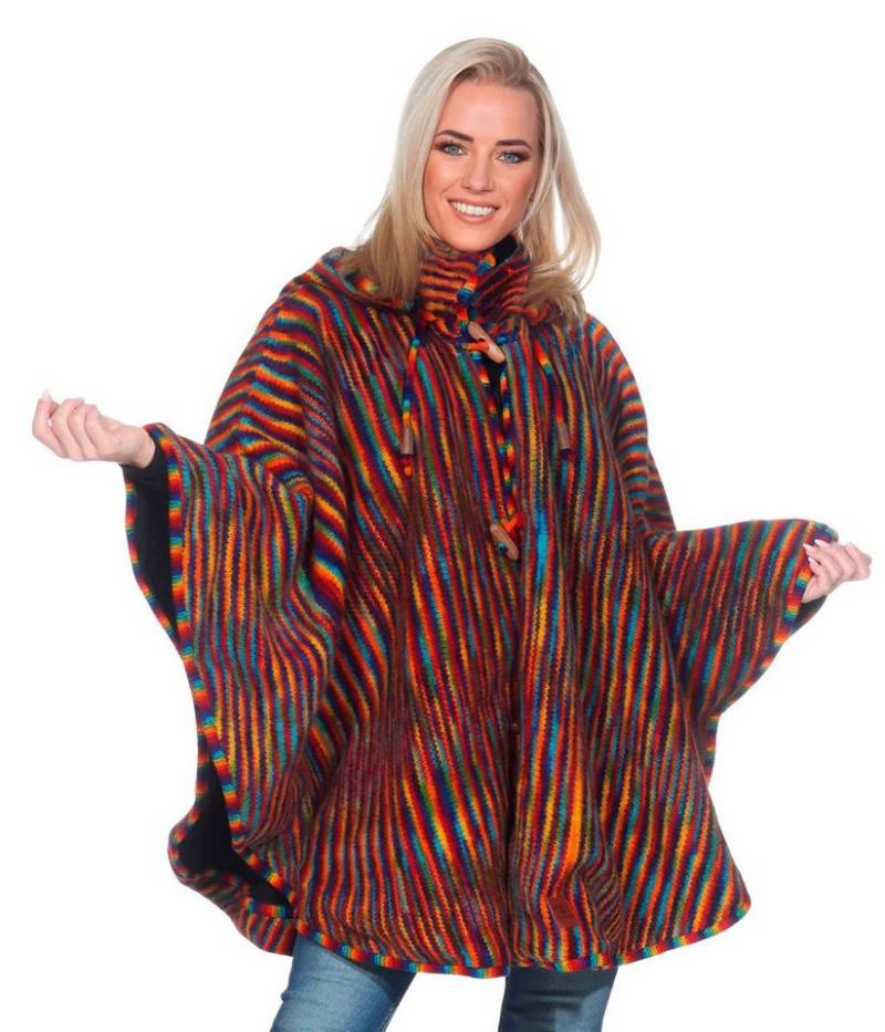 KUNST UND MAGIE Strickcape Strick Poncho+Zipfelkapuze Umhang Cape Jacke Winter Mantel Regenbogen von KUNST UND MAGIE