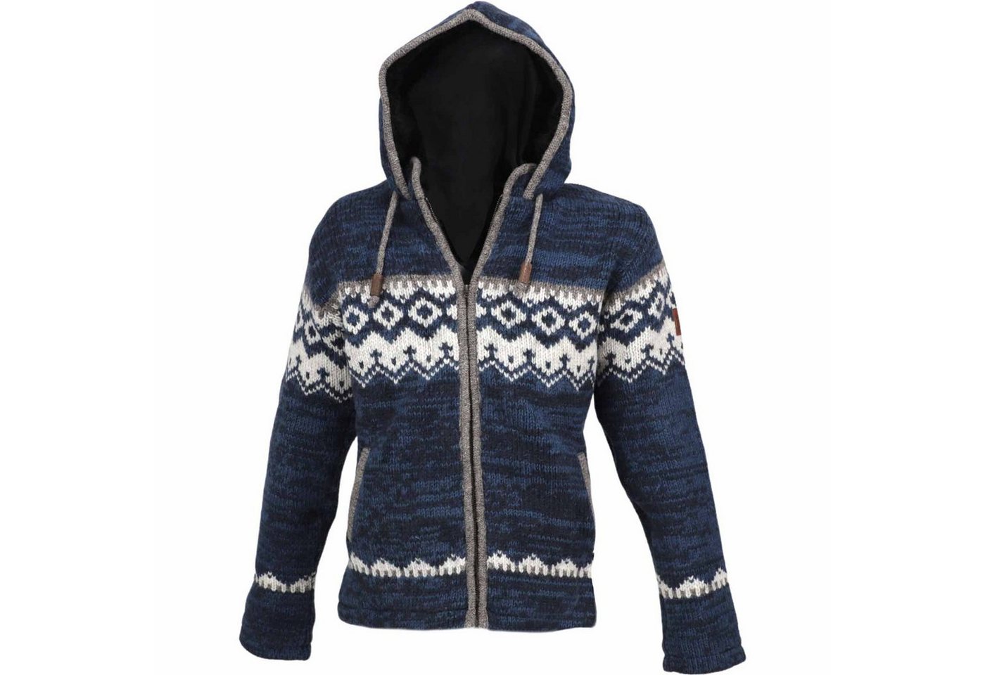 KUNST UND MAGIE Strickjacke Herren Strickjacke Schurwolle Nordisches Muster Wolle Jacke+Kapuze von KUNST UND MAGIE