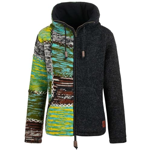 KUNST UND MAGIE Strickjacke Schurwolle Goa Winterjacke Wolle Jacke Thermo-Hoch-Kragen Futter Unisex, Größe:XL von KUNST UND MAGIE