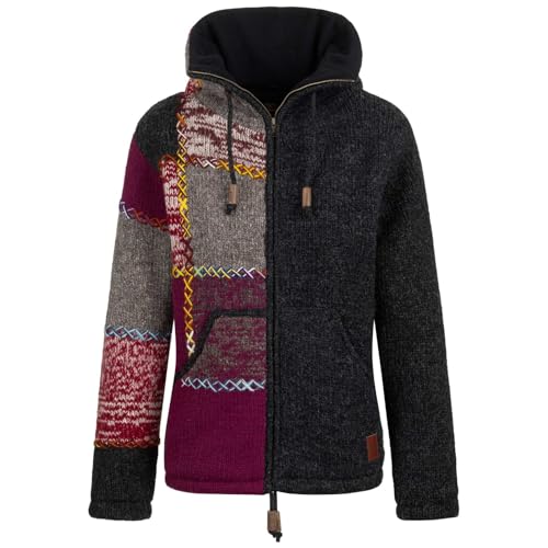 KUNST UND MAGIE Strickjacke Schurwolle Klassich Nordisch Wolle Jacke Thermo-Hoch-Kragen Futter Unisex, Größe:M von Kunst und Magie
