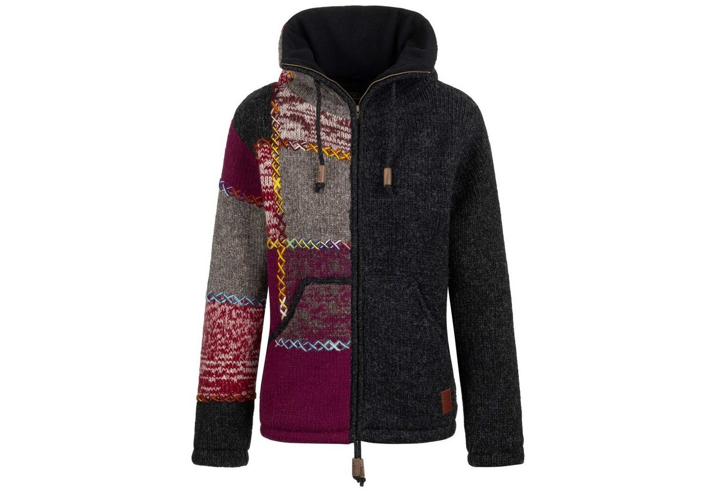 KUNST UND MAGIE Strickjacke Strickjacke Boho Bunt Jacke Kragen Futter Winterjacke Wolljacke Goa von KUNST UND MAGIE