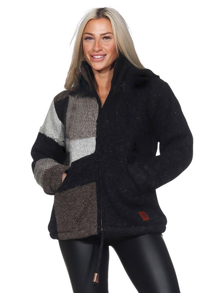 KUNST UND MAGIE Strickjacke Strickjacke Boho Bunt Jacke Kragen Futter Winterjacke Wolljacke Goa von KUNST UND MAGIE