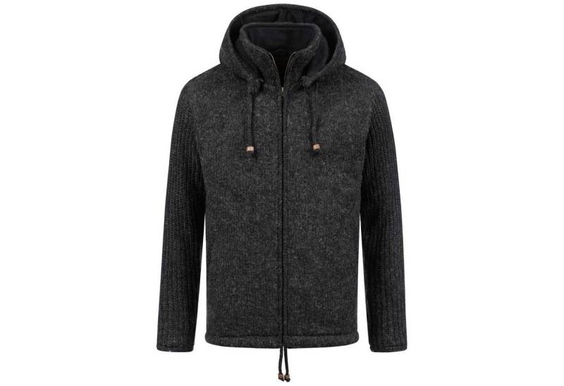 KUNST UND MAGIE Strickjacke Strickjacke Schurwolle Klassich Nordisch Wolle +Kapuze Kragen Schwarz von KUNST UND MAGIE