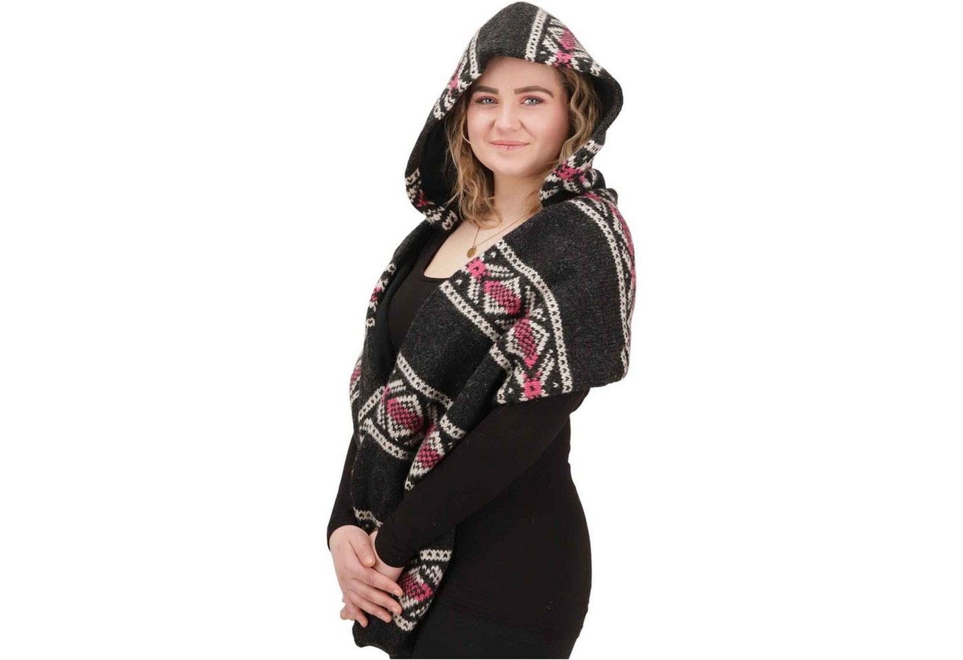 KUNST UND MAGIE Strickmütze Damen Kapuzenschal Loop Schal Hoodie Schalmütze Poncho Wolle von KUNST UND MAGIE