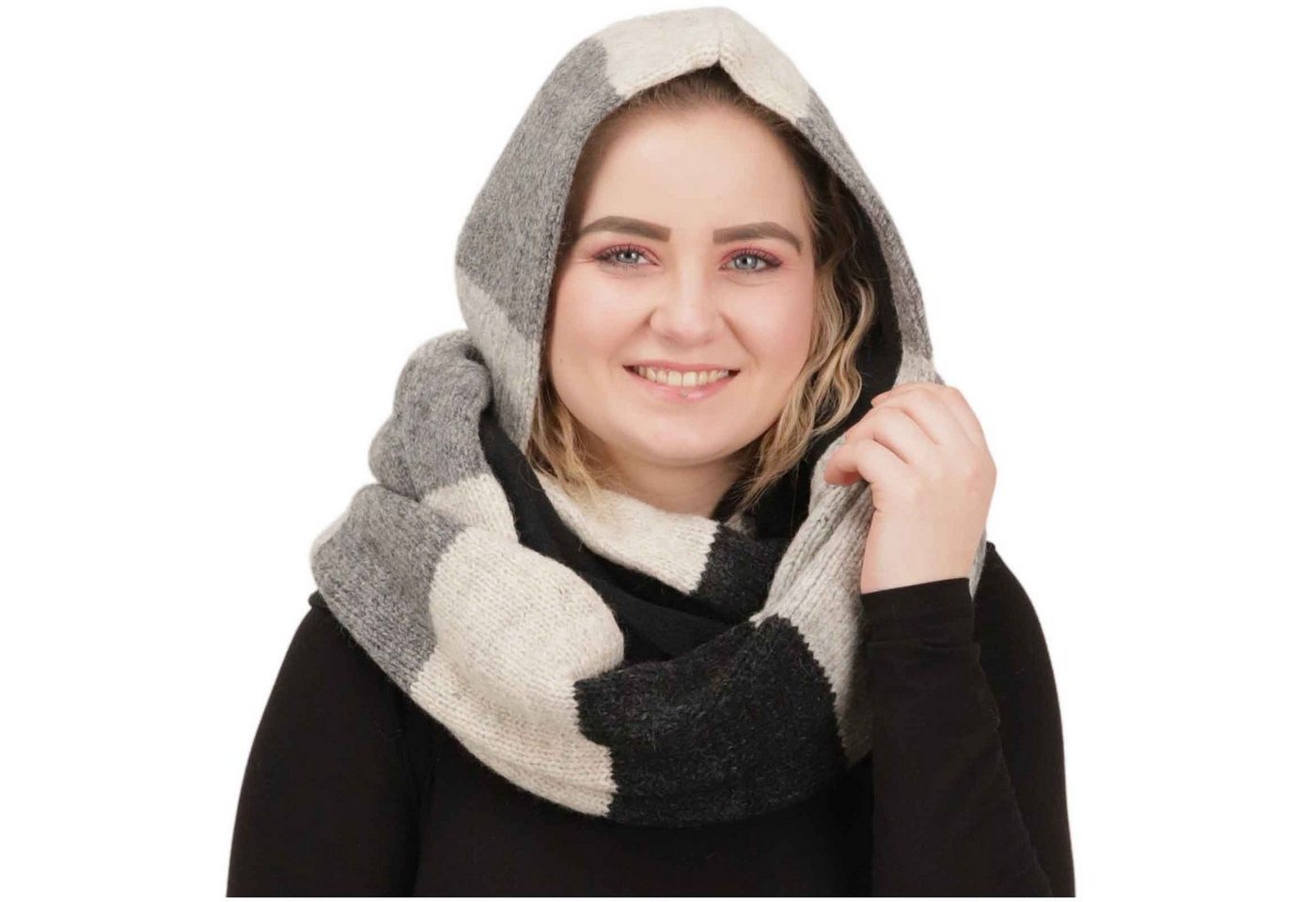 KUNST UND MAGIE Strickmütze Damen Kapuzenschal Loop Schal Hoodie Schalmütze Poncho Wolle von KUNST UND MAGIE