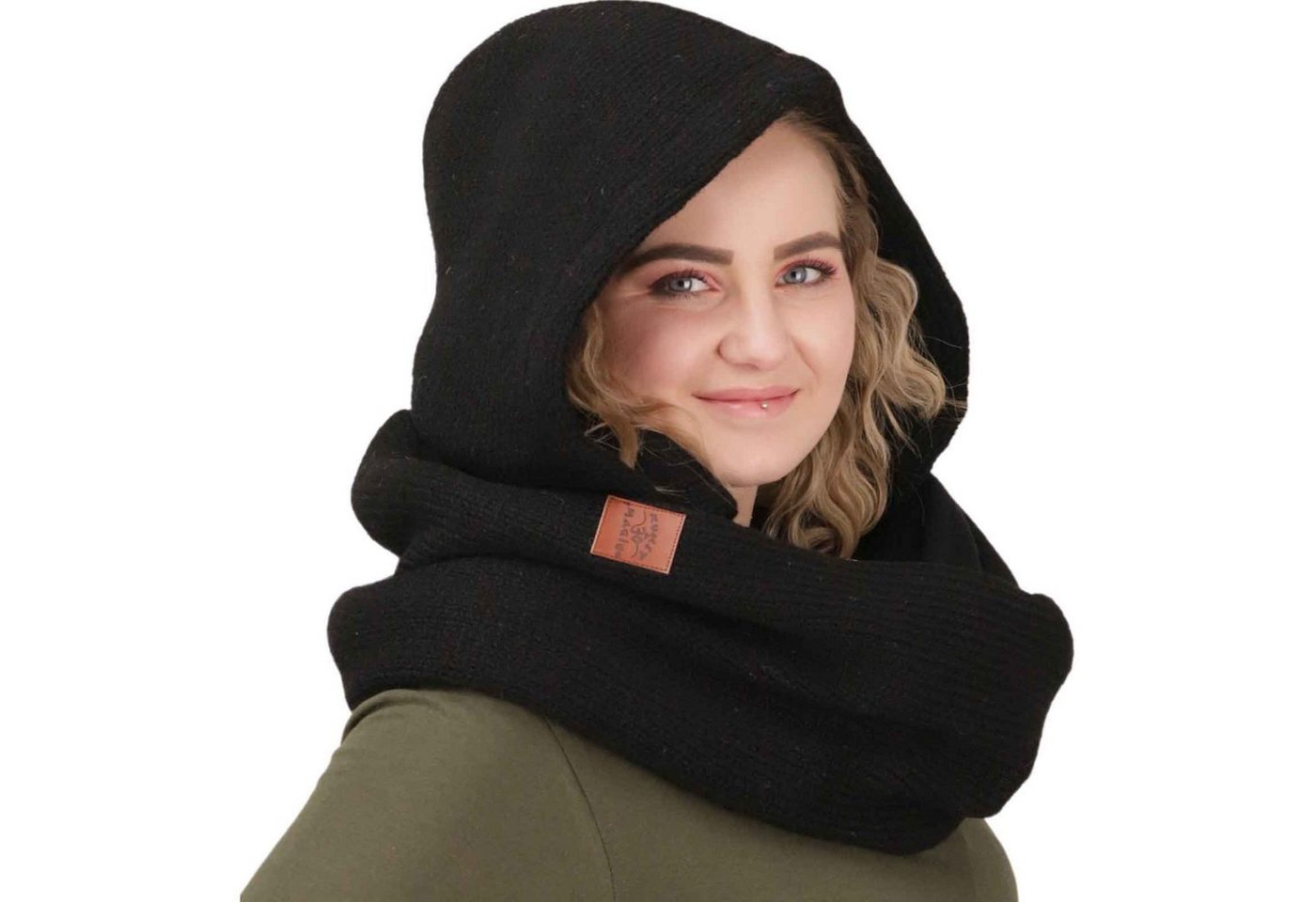 KUNST UND MAGIE Strickmütze Damen Kapuzenschal Loop Schal Hoodie Schalmütze Poncho Wolle von KUNST UND MAGIE