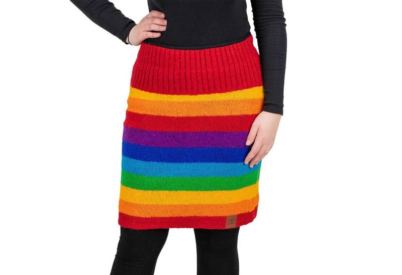 KUNST UND MAGIE Strickrock Bunter Strickrock kurz + Regenbogenmuster Wolle gefüttert Rainbow Fair von KUNST UND MAGIE