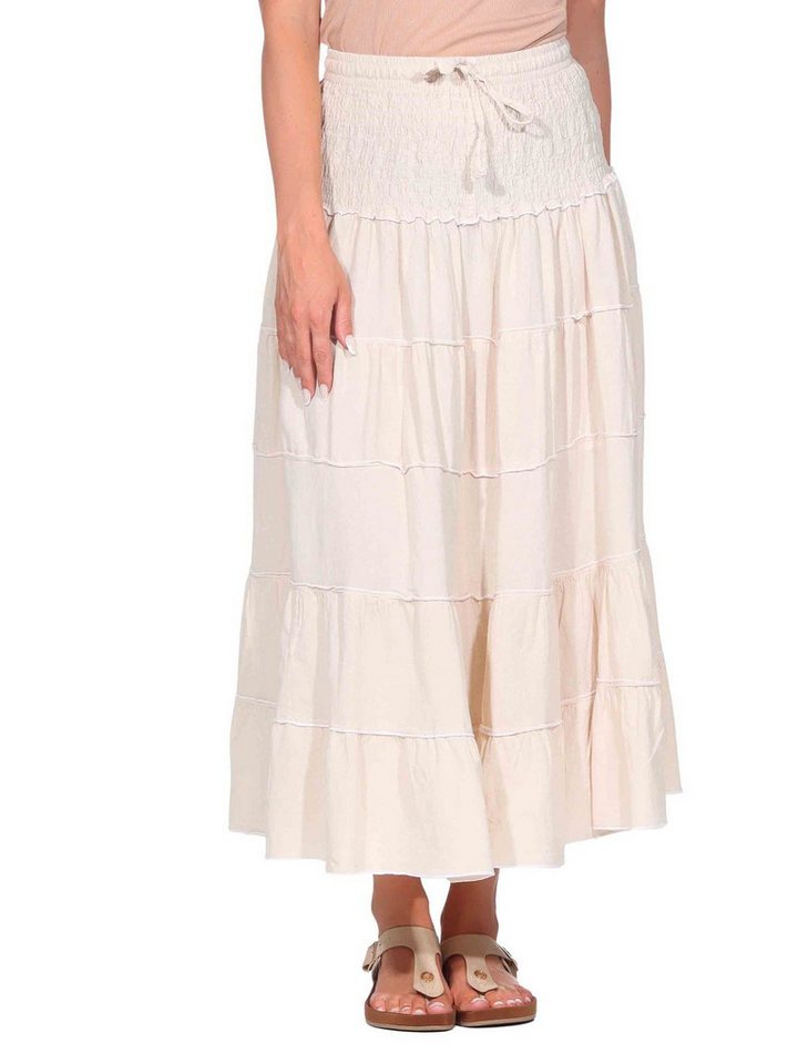 KUNST UND MAGIE Stufenrock Sommerrock Damen Rock Baumwolle – Boho Maxirock mit elastischer Taille von KUNST UND MAGIE