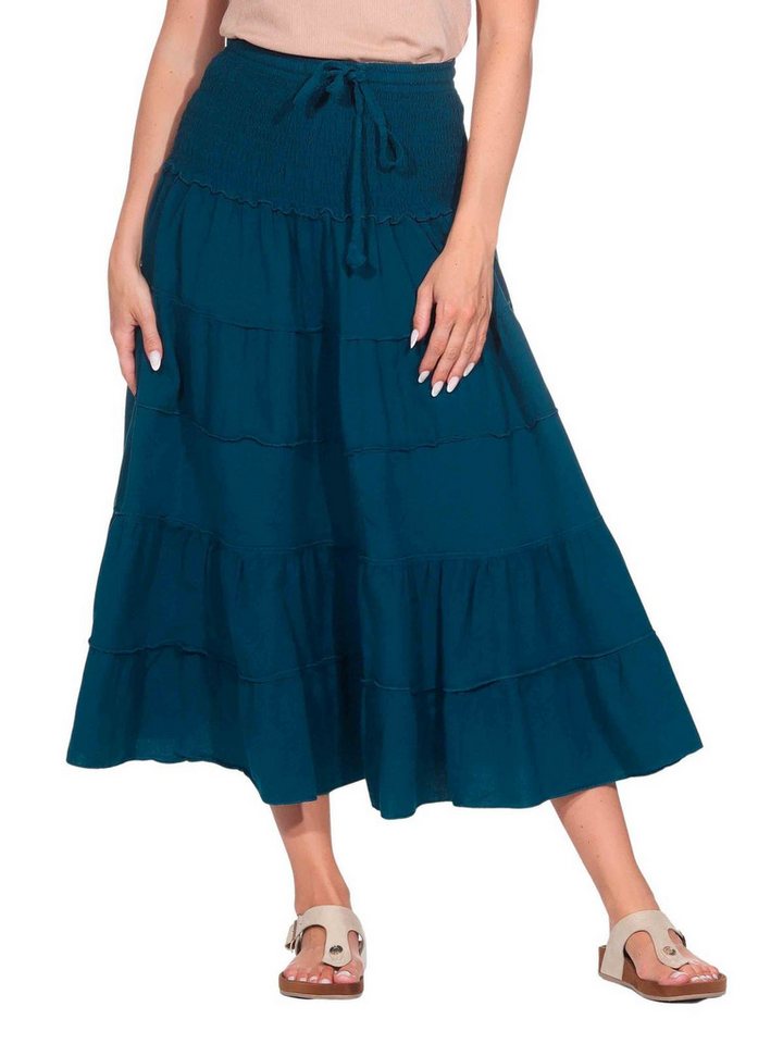 KUNST UND MAGIE Stufenrock Sommerrock Damen Rock Baumwolle – Boho Maxirock mit elastischer Taille von KUNST UND MAGIE