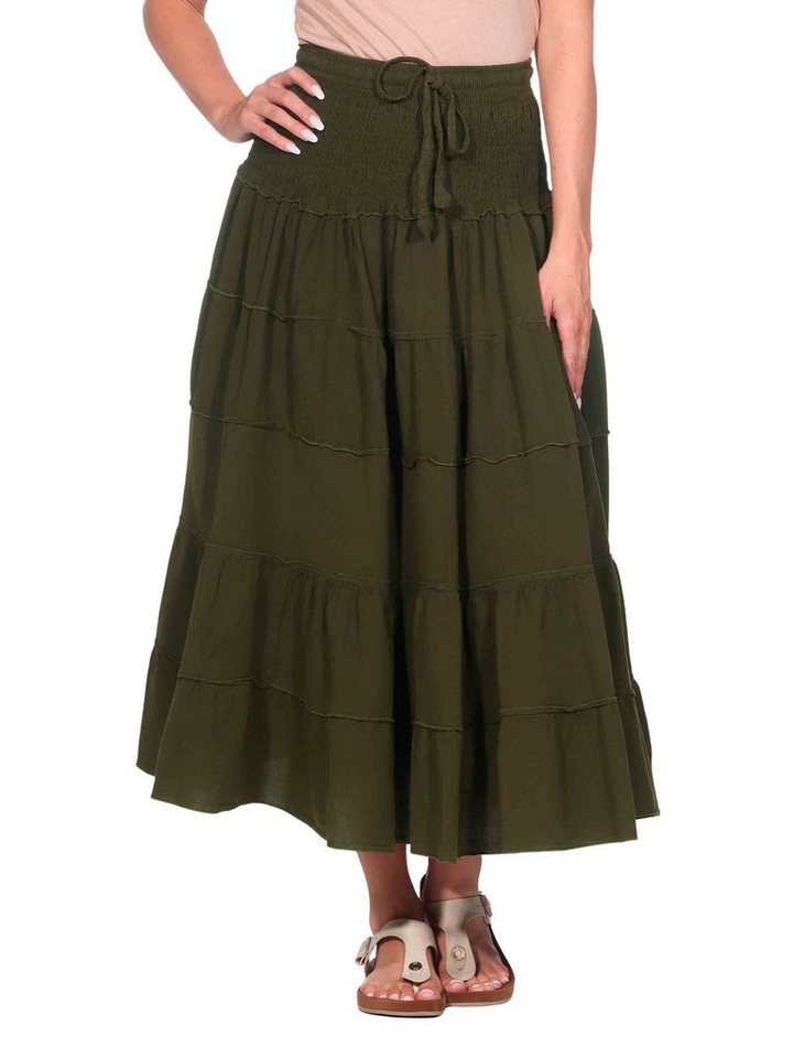 KUNST UND MAGIE Stufenrock Sommerrock Damen Rock Baumwolle – Boho Maxirock mit elastischer Taille von KUNST UND MAGIE