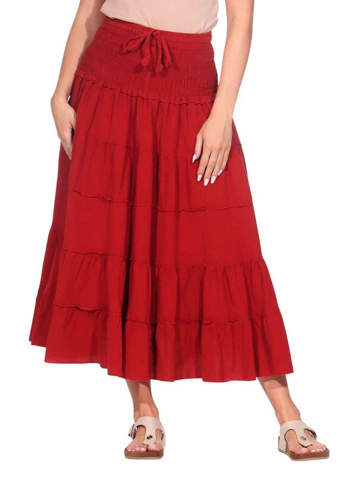 KUNST UND MAGIE Stufenrock Sommerrock Damen Rock Baumwolle – Boho Maxirock mit elastischer Taille von KUNST UND MAGIE