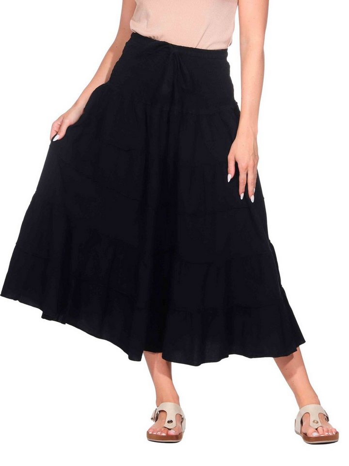 KUNST UND MAGIE Stufenrock Sommerrock Damen Rock Baumwolle – Boho Maxirock mit elastischer Taille von KUNST UND MAGIE