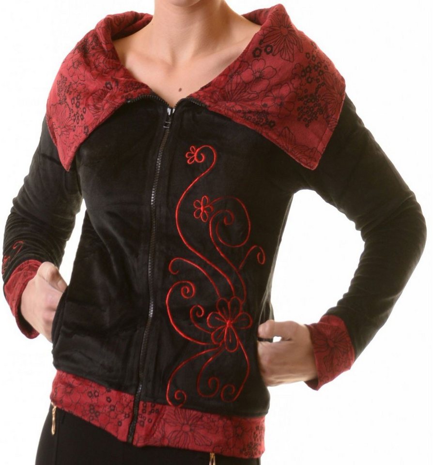 KUNST UND MAGIE Sweatjacke Boho Ethno Jacke mit Rollkragen aus Samt von KUNST UND MAGIE