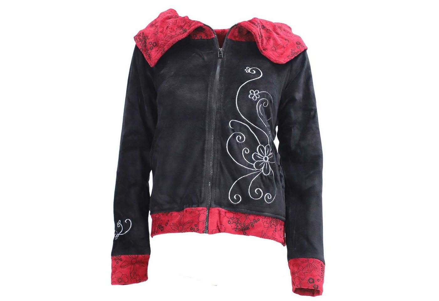 KUNST UND MAGIE Sweatjacke Boho Ethno Jacke mit Rollkragen aus Samt von KUNST UND MAGIE