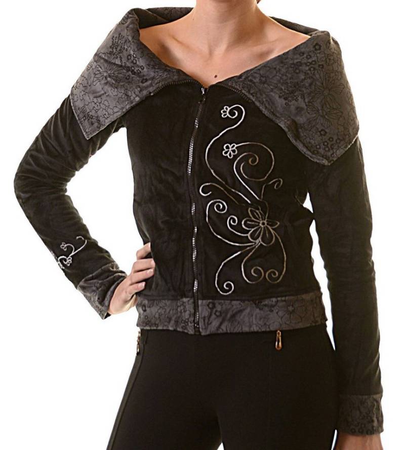 KUNST UND MAGIE Sweatjacke Boho Ethno Jacke mit Rollkragen aus Samt von KUNST UND MAGIE