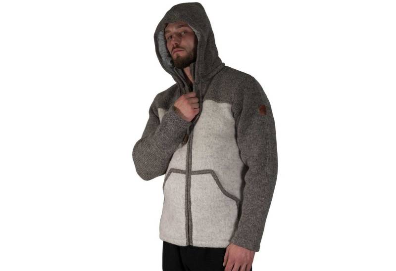 KUNST UND MAGIE Trachtenstrickjacke Klassische Herren Strickjacke Wolle abnehmbare Kapuze Baumwollfutter von KUNST UND MAGIE