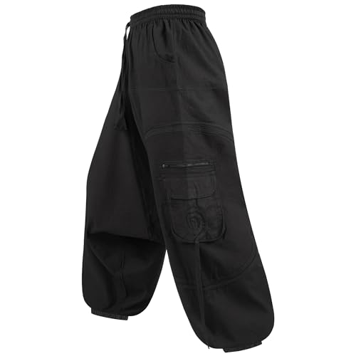 KUNST UND MAGIE Trendige Haremshose Bunte Muster Goa Hippie Hose, Farbe:Black/Schwarz, Größe:4XL von KUNST UND MAGIE