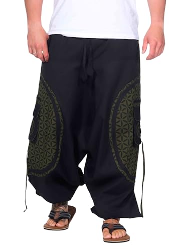 Kunst und Magie Trendige Haremshose Bunte Muster Goa Hippie Hose, Größe:3XL, Farbe:Schwarz/Army Green Kunst und Magie Trendige Haremshose Bunte Muster Goa Hippie Hose, Größe:3XL, Farbe:Schwarz/Army Green von Kunst und Magie