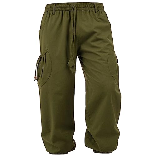 KUNST UND MAGIE Unisex Goa Pluderhose Pumphose Freizeithose Cargohose Baumwolle, Größe:S/M, Farbe:Army Green von KUNST UND MAGIE