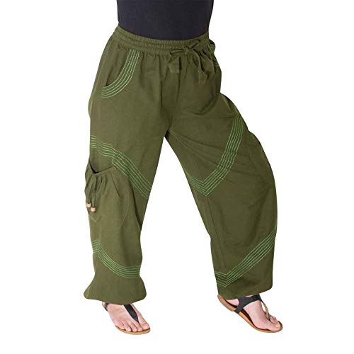 KUNST UND MAGIE Unisex Goa Pluderhose in klassischen Farben, Größe:3XL, Farbe:Army Green von KUNST UND MAGIE