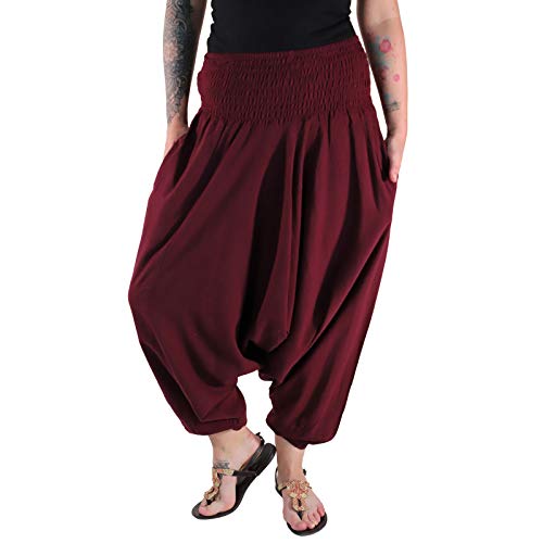 KUNST UND MAGIE Unisex Orientalische Haremshose Pluderhose Pumphose, Größe: Einheitsgröße, Farbe:Maroon/Bordeaux von KUNST UND MAGIE