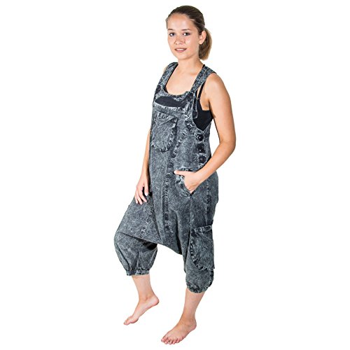 Kunst und Magie Unisex Vintage Latzhose Stonewashed Unifarben, Größe:L, Farbe:Grau von Kunst und Magie