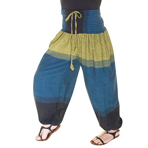 KUNST UND MAGIE Unisex bunt one Size Boho Yoga Pumphose Sommerhose Pluderhose, Farbe:Petrol/Grün, Größe:One Size von KUNST UND MAGIE