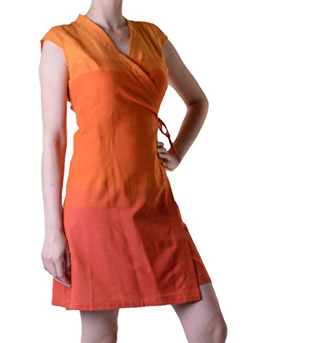 Kunst und Magie Wickelkleid Tibet Minikleid Tunika Hippie Goa Sommerkleid Mehrfarbig, Größe:S, Farbe:orangetöne von Kunst und Magie