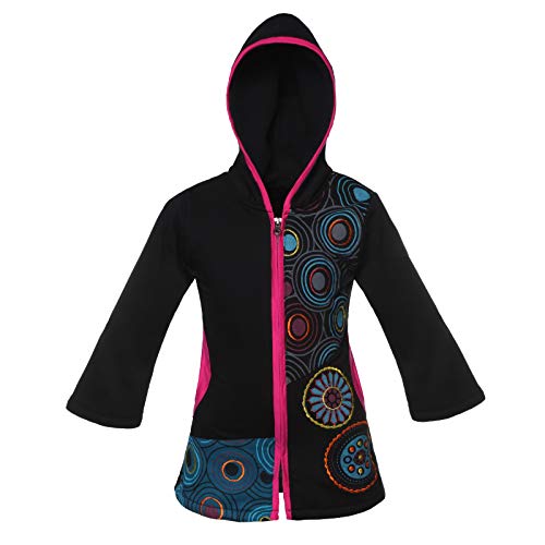 KUNST UND MAGIE Bunte Kinder Hippiejacke mit Zipfelkapuze, Farbe:Black/Schwarz, Größe:116 von KUNST UND MAGIE