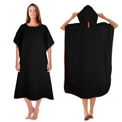 KUOGAS Badeponcho Damen& Herren,Poncho Handtuch, Mikrofaser-Surf Poncho, Badeponcho Handtuch, aus Mikrofaser auch als Umkleidehilfe Strand (Schwarz,L) von KUOGAS