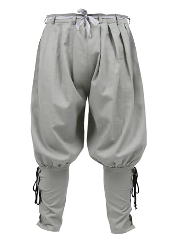 KUOIN Mittelalterliche Renaissance Knöchel Gebänderte Hose für Männer Leinen Viking Piraten Navigator Hose Schnürhose, GRAU, X-Groß von KUOIN