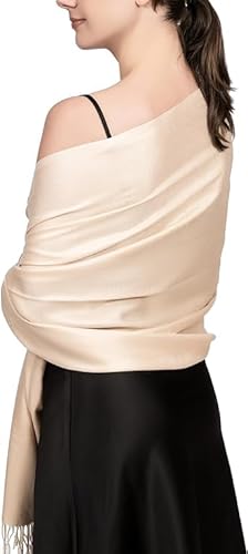Stola Damen Pashmina Festlich Schals & Tüche Halstuch Schal für Abendkleid Tuch Halstücher Festliche Stolen Schultertuch Scarf Elegante Umhängetuch Groß Weich Seidig Solide Farben Beige von KUOL-KIDS
